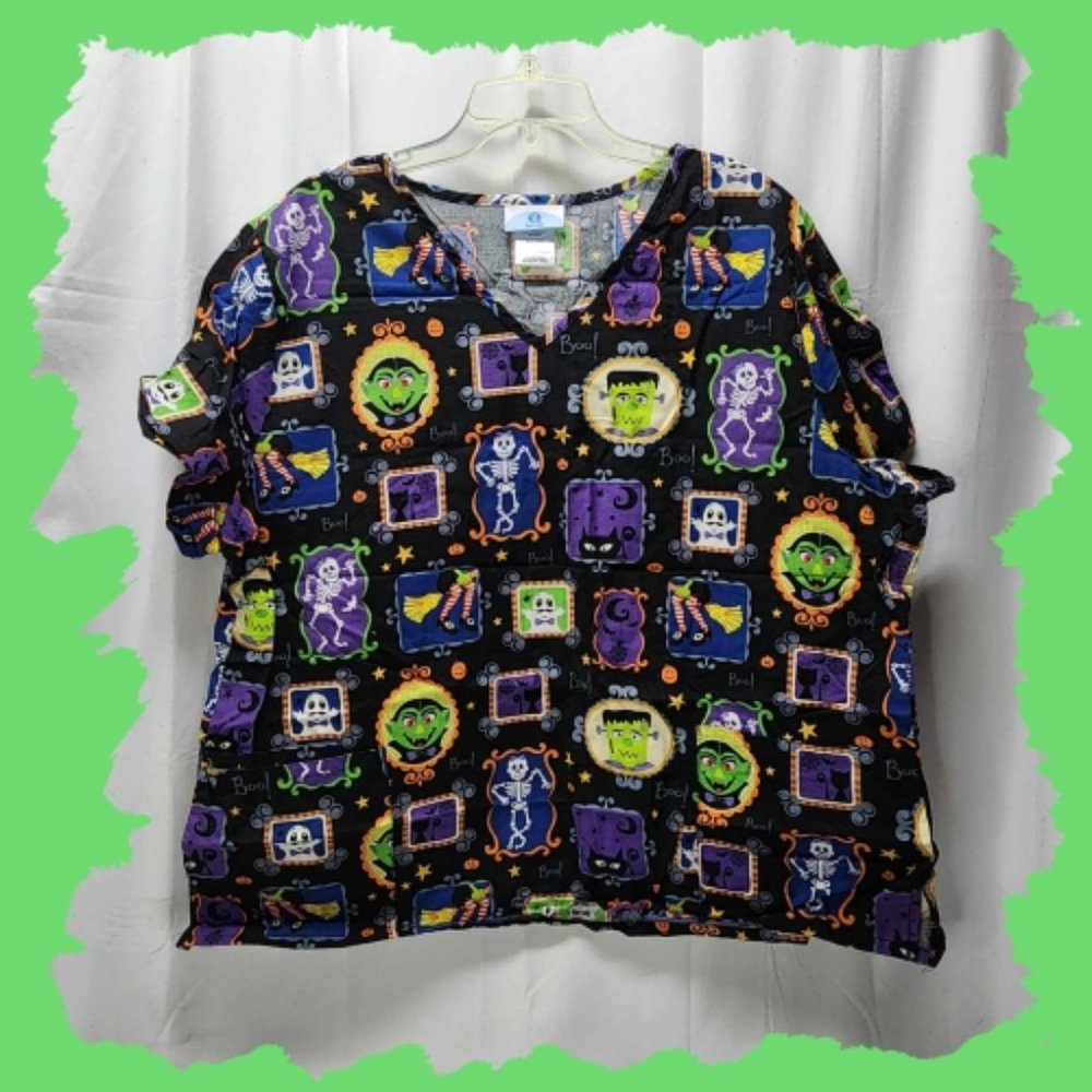 SB Scrubs Plus Size Black Halloween Themed Scrub Top